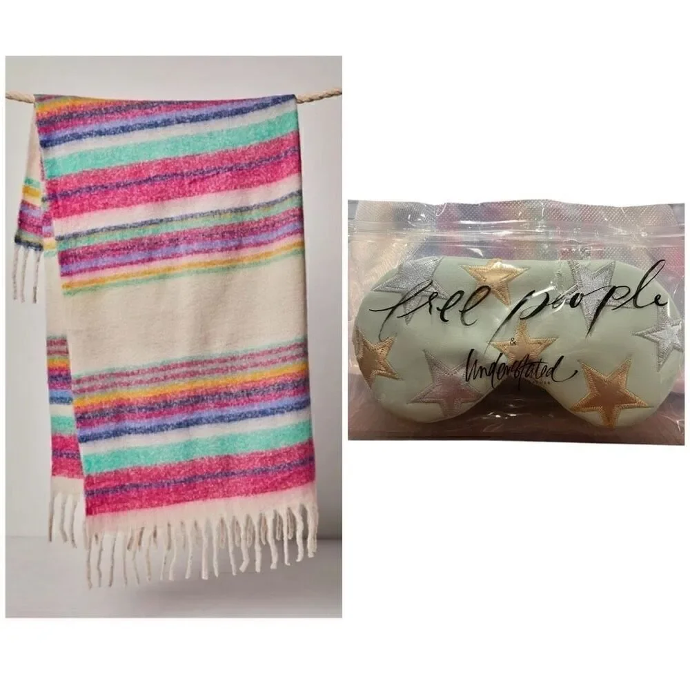 Free people 60x51 skye fringe striped blanket throw and sleep mask set